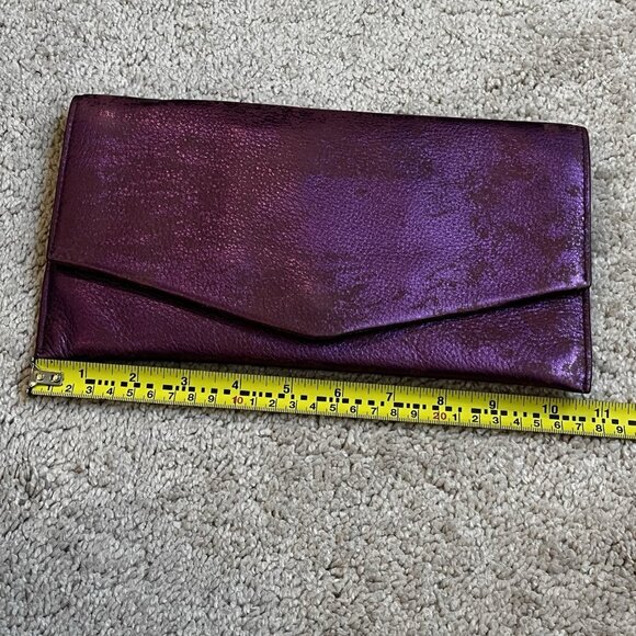 Y2K Cole Haan Envelope Clutch Metallic Leather Fuschia/Brown Party Purse Handbag - Picture 8 of 9